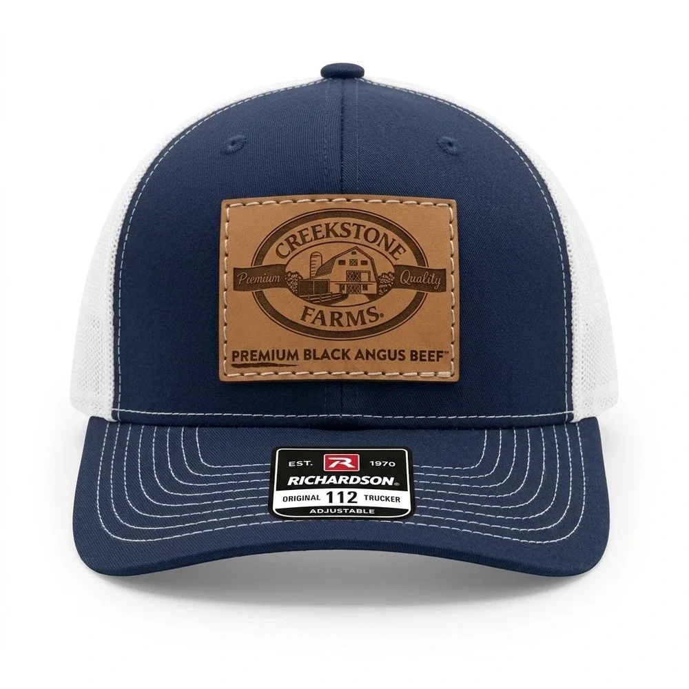Richardson WR Snapback Trucker Hat Cap Creekstone Angus Cattle Leather Logo